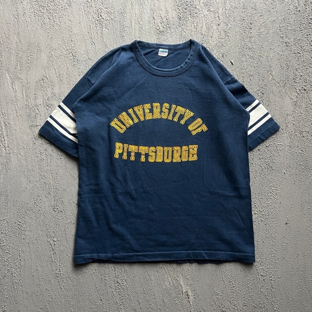 Vintage Champion University of Pittsburgh Shirt Large Blue 1970s Blue Bar